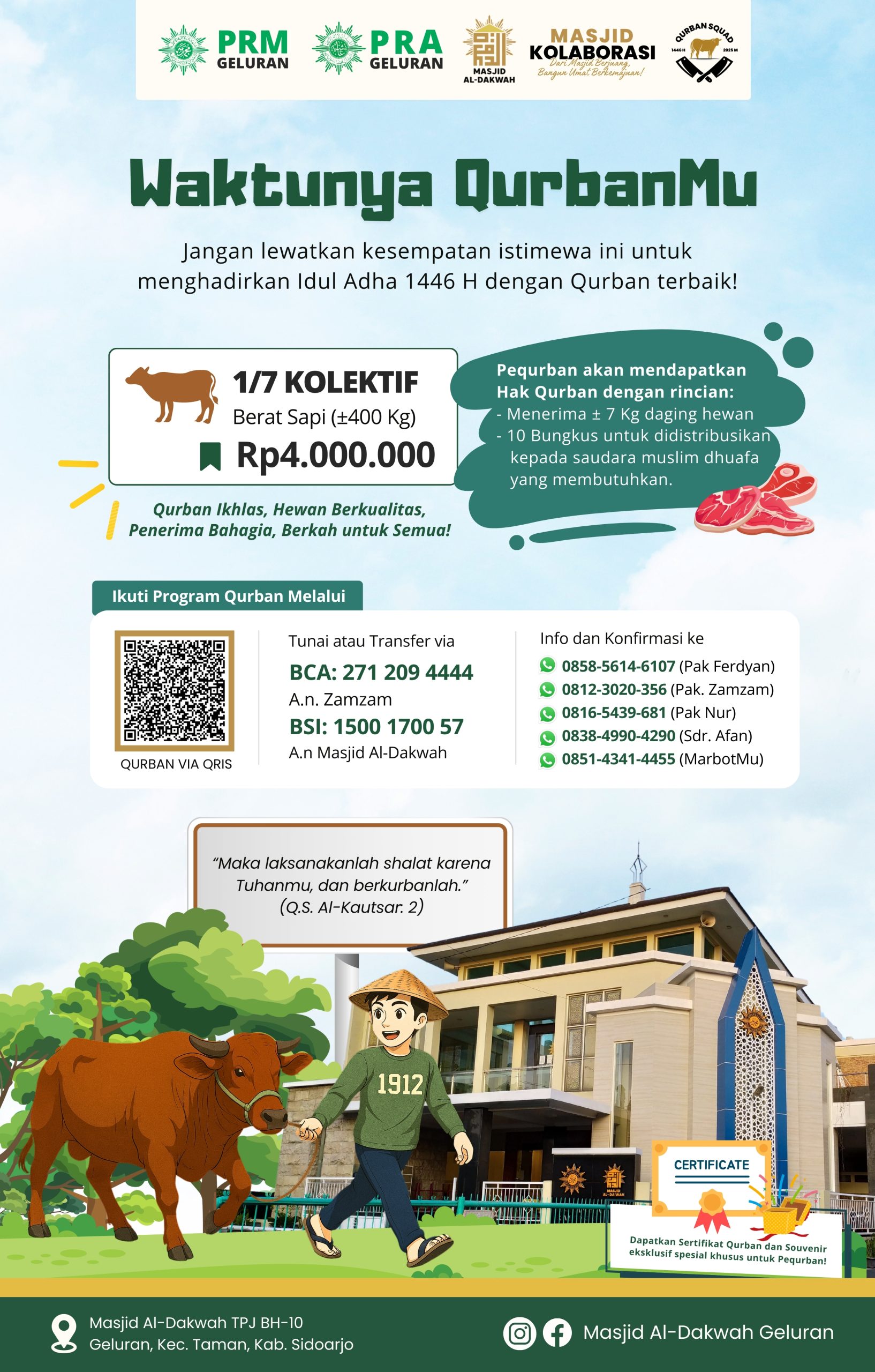 Masjid al dakwah geluran buka penerimaan qurban Sapi idul adha 2025