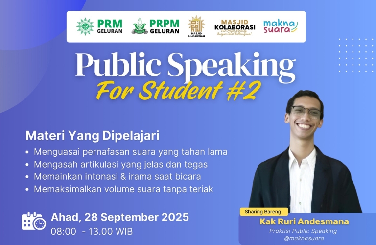 Prpm geluran gelar workshop public speaking untuk pelajar di masjid al dakwah