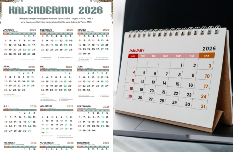 Kalender 2026 png, disertai penanggalan libur dan cuti bersama nasional